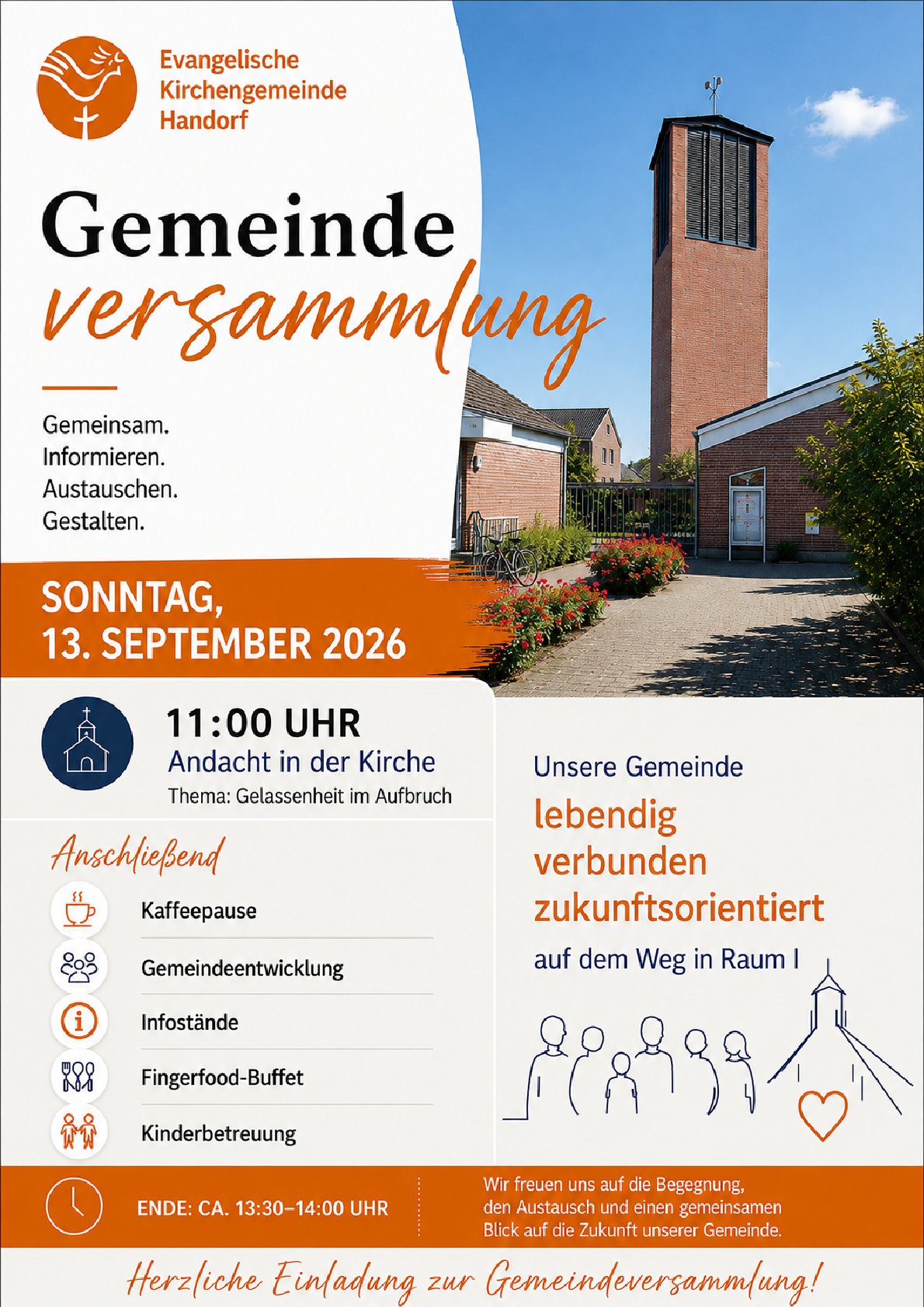 Evangelische Kirchengemeinde Handorf. Gemeindeversammlung am 13. September 2026 um 11 Uhr, Zionskirche, Kirschgarten 28, 48157 Münster